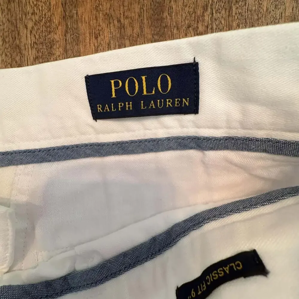 Polo Ralph Lauren Shorts Mens 35 White Chino Classic Fit 9 Inch Inseam Casual